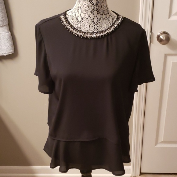 Lipsy Tops Lipsy Black Blouse With Jeweled Neck Poshmark